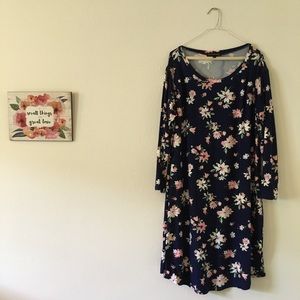 Navy and Pink Floral Bodycon Dress